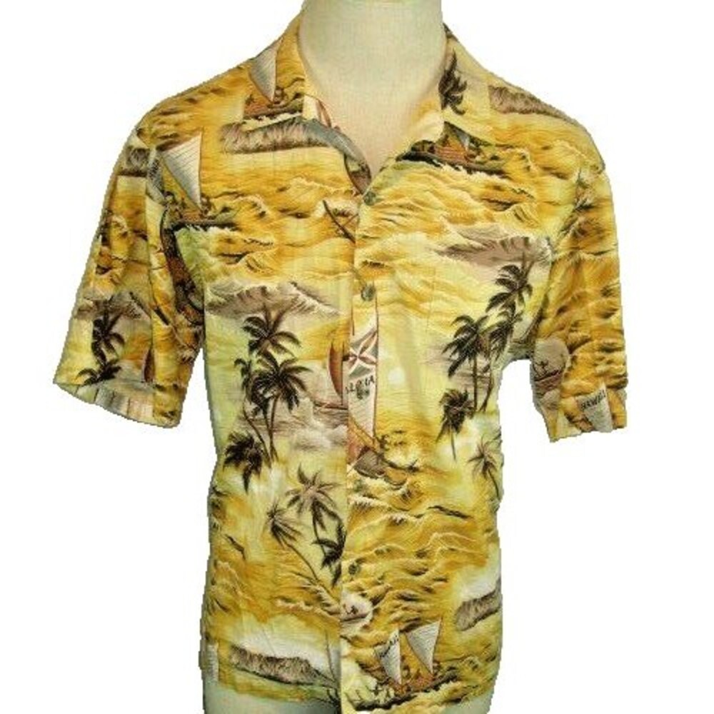 Mens Hawaii Multicolor Aloha Hawaiian Island Cotton SS Casual Shirt sz L